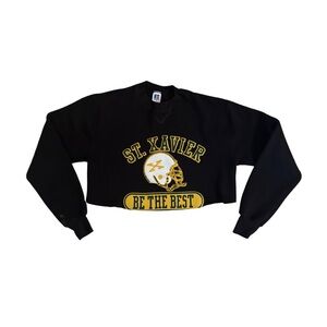 Russell Athletic Black Cropped Crewneck with Gold Graphic